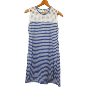 SEA New York Linen Cotton Stripe Boating Length Mini Sleevless Dress Lace Size S